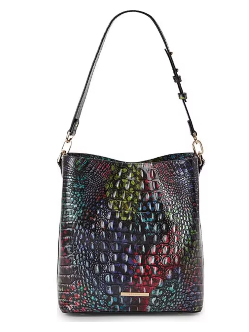 Brahmin Multicolor Croc-Embossed Leather Bucket Bag